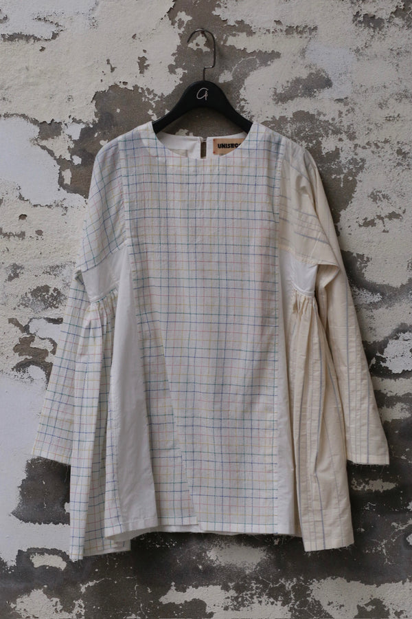 UNISECON 25 Spring/Summer Spliced Round Neck Long Sleeve Top USC-U11W38-MB Off-White